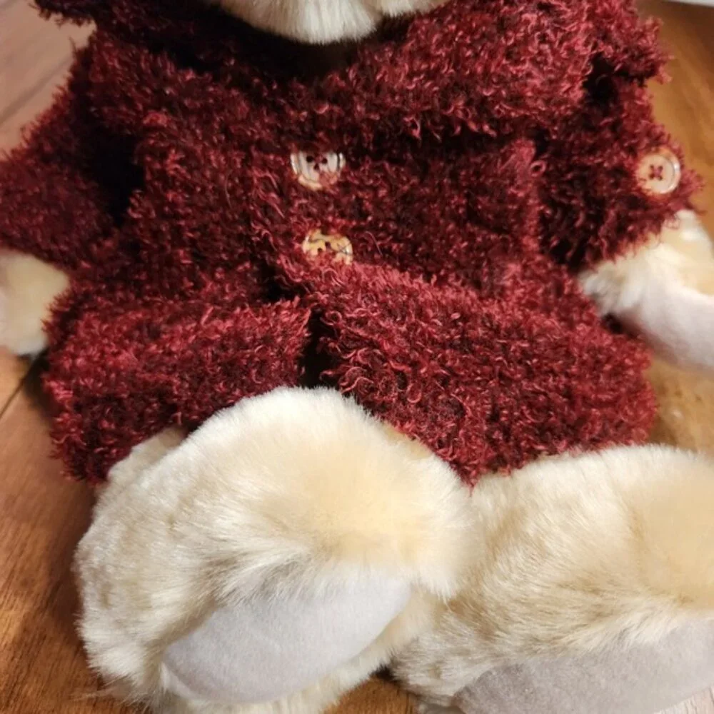 Berrie Rich Collection Teddy Bear Burgundy Knit Coat‎ and Hat 13 Inch Plush y2k